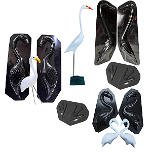 kit 3 formas abs flamingo e garça e mini flamingo para gesso e cimento