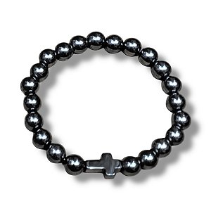 Pulseira Pedra Hematita com Cruz – Coleção Nathan Vintage
