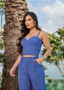 Conjunto Feminino Cropped e Calça Azul Tijuca - Via Sampa
