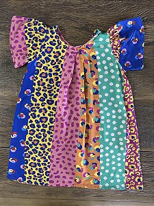 Vestido Infantil Onça Colorida em Viscose