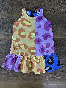 Vestido Infantil Onça Colorida em Viscolinho