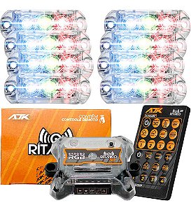Kit Strobo Ajk Rgb 8 Faróis 8 Cores + Controle Ritimico Novo