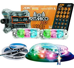 Par Leds Strobo Automotivo Ajk Rgb 3.0 Novo + Fita Led 2.5mt