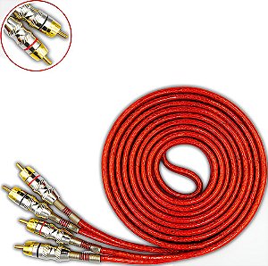 Cabo Rca 2x2 Uppertech Tripla Blindagem 5metros Vermelho