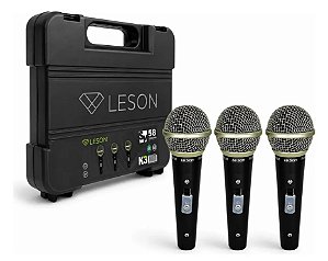 Kit 3 Microfones Profissional LeSon Sm58 K3 Preto Com Maleta Preto