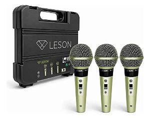Kit 3 Microfones Profissional LeSon Sm58 K3 Com Maleta Champanhe