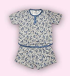 PIJAMA CURTO FEMININO - FLORAL AZUL