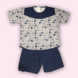 PIJAMA CURTO FEMININO - GATO AZUL