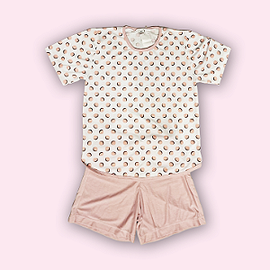PIJAMA CURTO FEMININO - POA ROSA ANTIGO