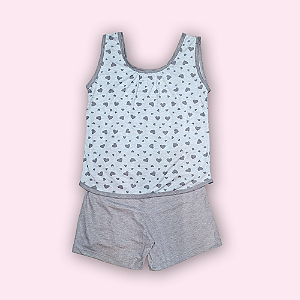 PIJAMA REGATA ALCINHA - CORAÇÃO CINZA