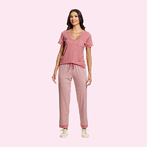 PIJAMA MANGA CURTA CALÇA COMPRIDA FEMININO - FLAMINGO