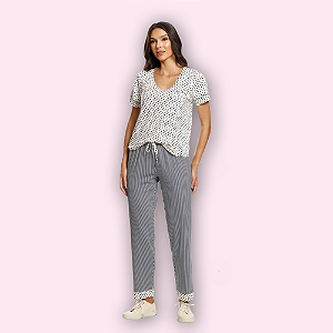 PIJAMA MANGA CURTA CALÇA COMPRIDA FEMININO - MARINHO