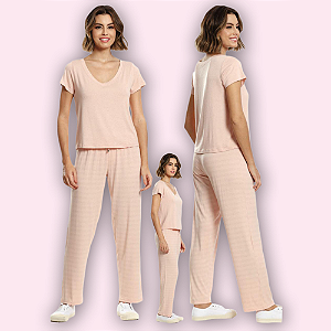 PIJAMA MANGA CURTA CALÇA COMPRIDA FEMININO - PAPAIA