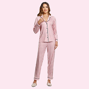 PIJAMA AMERICANO LONGO - LISTRA ROSA