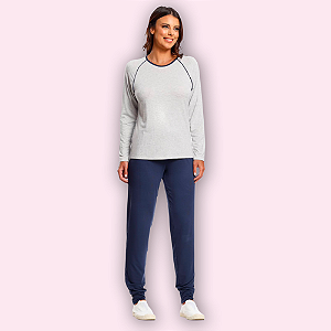 PIJAMA LONGO FEMININO - CINZA MESCLA