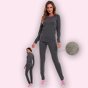 PIJAMA LONGO FEMININO - CORAÇÃO ROSA
