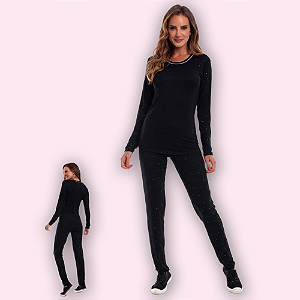PIJAMA LONGO FEMININO - POA PRETO