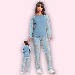 PIJAMA LONGO FEMININO - LISTRA AZUL