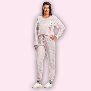 PIJAMA LONGO FEMININO - LISTRA ROSA