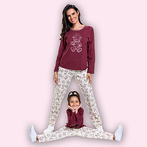 PIJAMA LONGO FEMININO - URSO BORDÔ