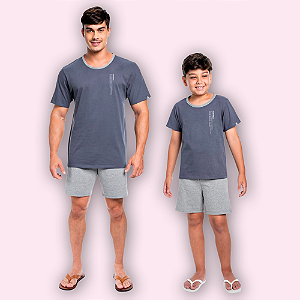 PIJAMA CURTO MASCULINO - AZUL-MARINHO E CINZA CHUMBO