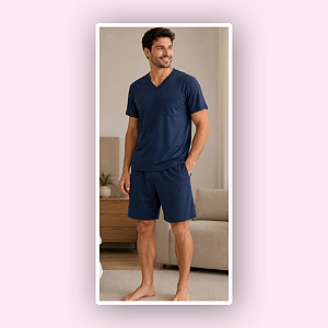 PIJAMA CURTO MASCULINO - AZUL-MARINHO