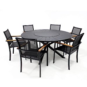 Jogo de Mesa de 1,60m Mesa Pétala com Giro e 6 Cadeiras Perpétua