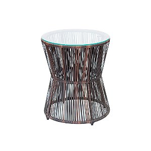 Mesa Lateral Ampulheta em Fibra Sintética com Tampo de Vidro