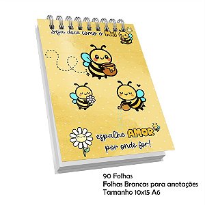 Bloquinho c/90 Folhas Brancas  - Jaleco - Capa Dura Anotações - Lembrancinhas Tamanho A6 - Abelinhas