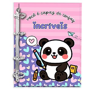 Fichário Pandinha– Colegial 80 folhas | Miolo 90g (pautado/quad/pontilhado)