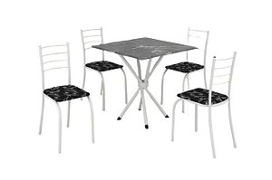 MESA RIO 70X70 TB BRANCO-TP GRANITO- 4 CAD ASS PRETO C/LIRIO