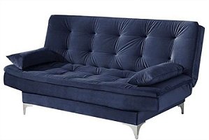 SOFA CAMA PARIS - PE CROMADO - AZUL LISO - AREZZO