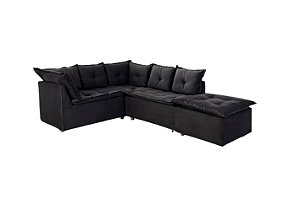 SOFA DE CANTO TURIM 2 MOD+1PUFF PRETO LISO - PRIMOR