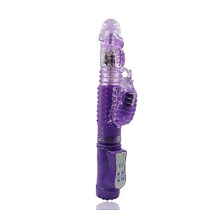 Vibrador rotativo vai e vem com estimulador borboleta 36 vibrações - Roxo