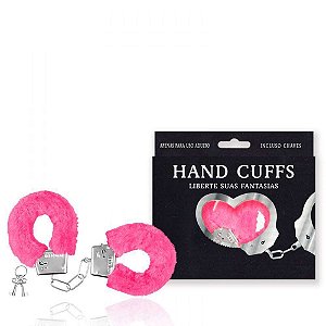 Algemas Reguláveis com Chaves e Pelúcia Rosa - HANDS CUFFS