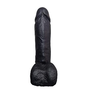 Prótese Realística, Escroto e Vibrador 20,5cm x 4,7cm - Preta