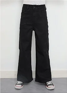 Calça Wide Leg Preta Feminina Juvenil com Elastano MMS Store