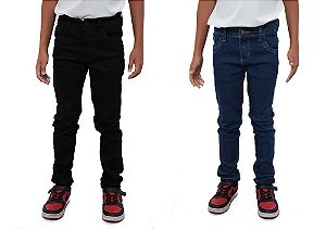 Kit Calça Masculina Skinny Juvenil Preta E Jeans Premium
