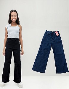 Kit 2peças Calças Jeans Wide Leg Preta E Azul Menina Juvenil