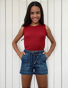 Shorts Infantil Jeans Feminino Cintura Alta Com Elástico