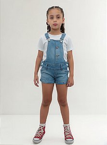 Macacão Jardineira Feminino Jeans Infantil Shorts Curto