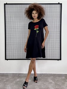 Vestido Texas Rosa Vermelha 3D - PRETO