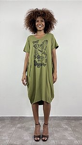 Vestido Londres Borboletas - VERDE EXERCITO