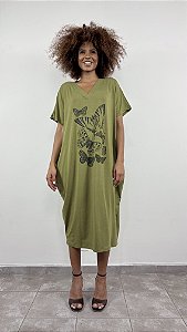 Vestido Vogue V Borboletas - VERDE EXERCITO