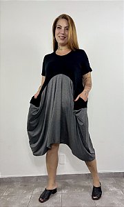 Vestido Balão - PRETO/CINZA