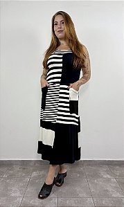 Vestido Patchwork - LISTRA PRETO/BRANCO