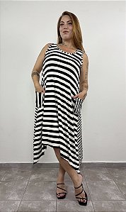 Vestido Pontas - LISTRA PRETO/BRANCO