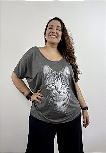 Blusa Tule costa Gato - CINZA