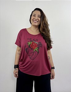 Blusa Tule Costa Coração Bordado - BORDÔ