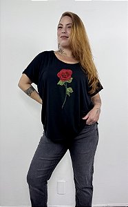 Blusa Tule Costas Rosa Bordada - PRETO